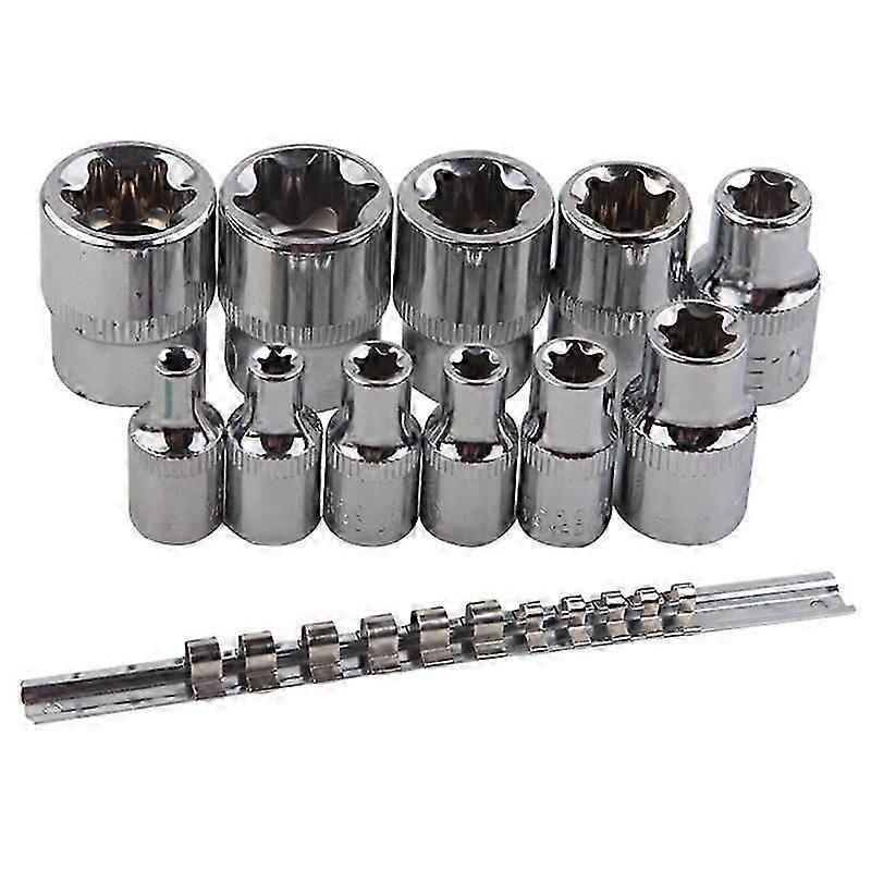 Female E-TORX Star Socket Set with Rail 11 Pcs Female External Star Socket Set E4 - E20 Torque Socket Set Alloy Steel