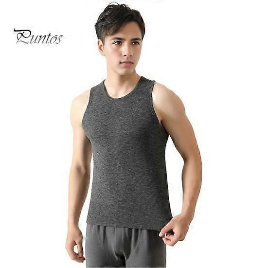 Men Thermal Vest Round Neck Sleeveless Slim Fit Pullover Tops Thickened Plush Lining Bottoming Camisole
