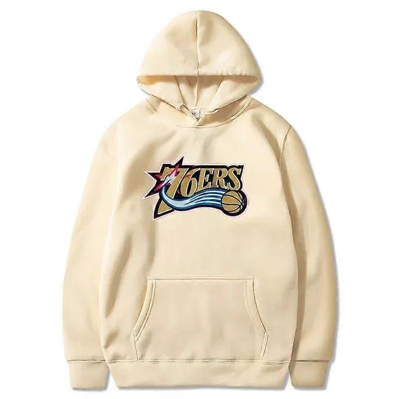 76ERS Iverson No.3 Men's Plush Sweatshirt, New Loose Large Sweatshirt, Dropped Sleeves and Bare Shoulders, Autumn Hooded Sweatshirt