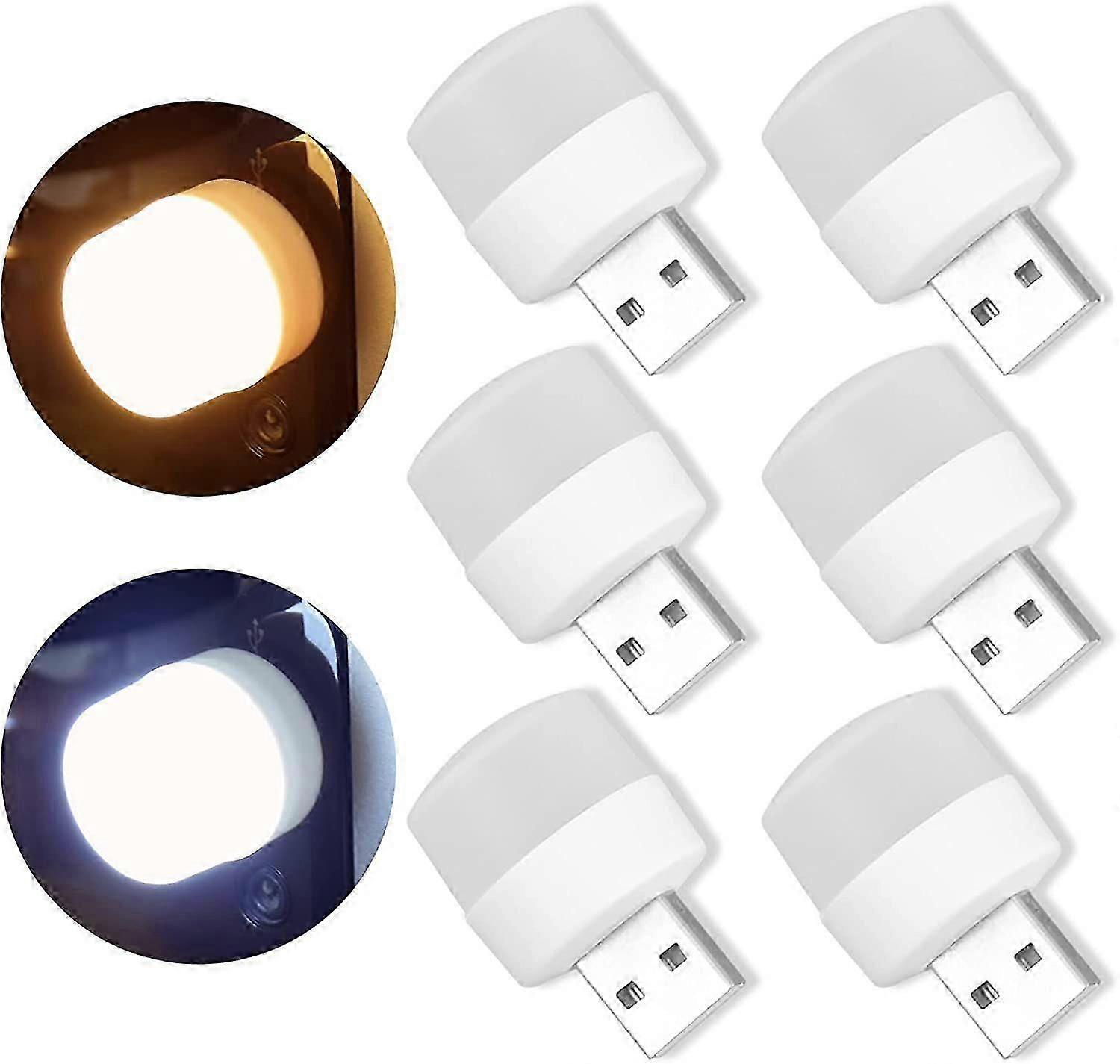 6 Pcs USB Plug Lamp USB Night Light Mini USB LED Light USB Atmosphere Light Small Round Night Light