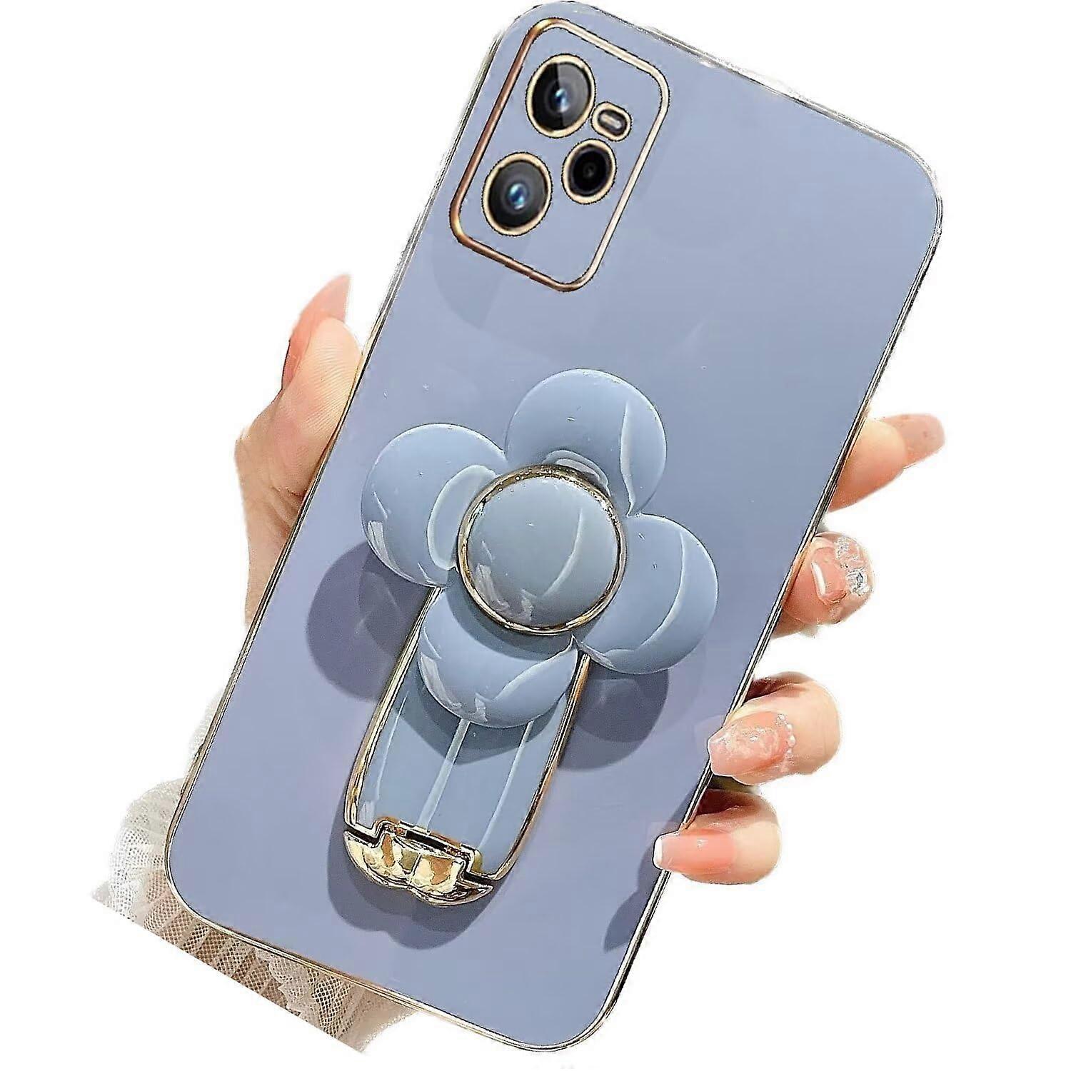 Rotating Windmill Stand Case, Flower Pinwheel, Soft Silicone, Scratch-Resistant, Blue for Oppo Realme C35
