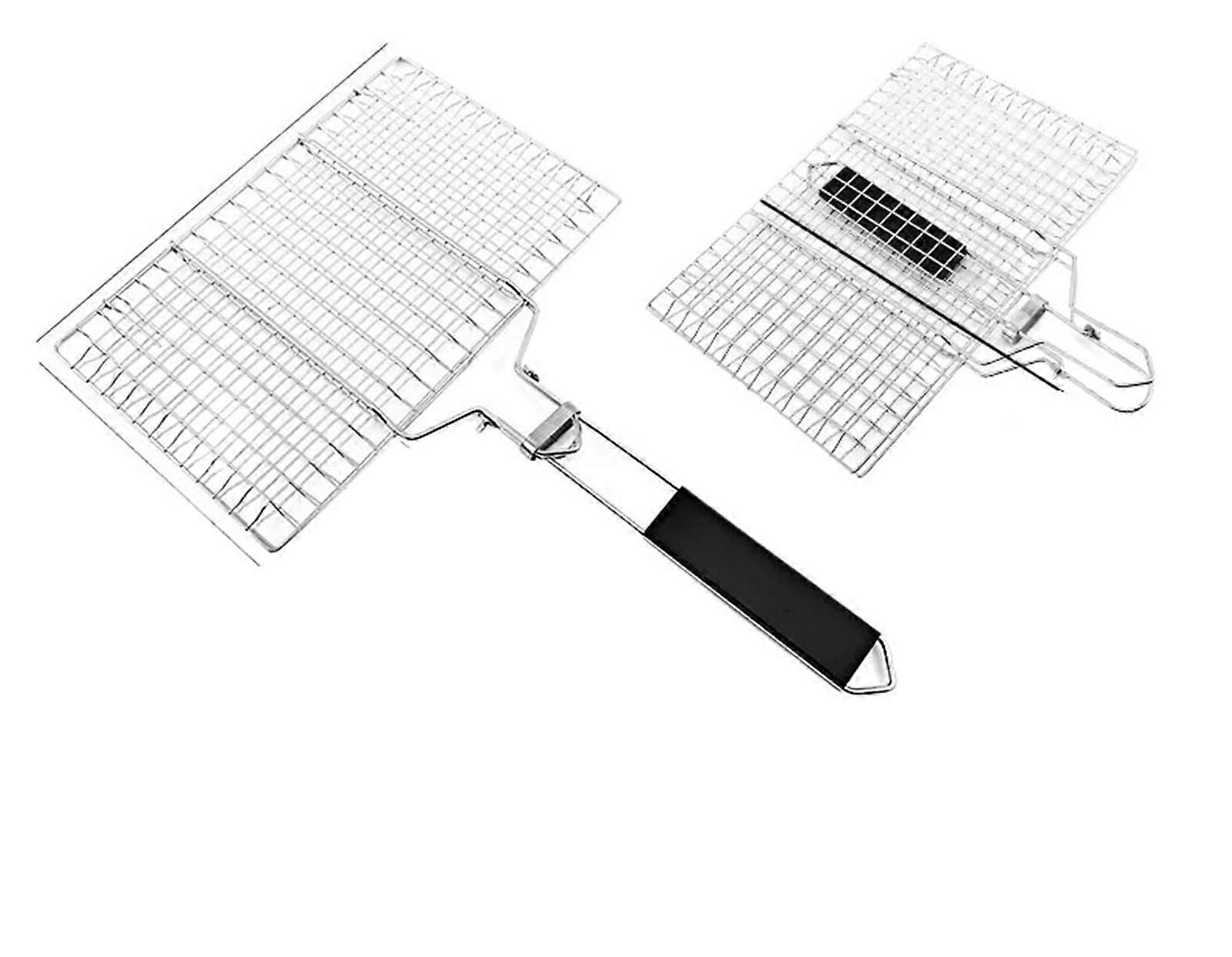Barbecue Net 304 Stainless Steel Foldable Grill Net Detachable BBQ Net Clip Grilled Fish Net Grill Tool (L)
