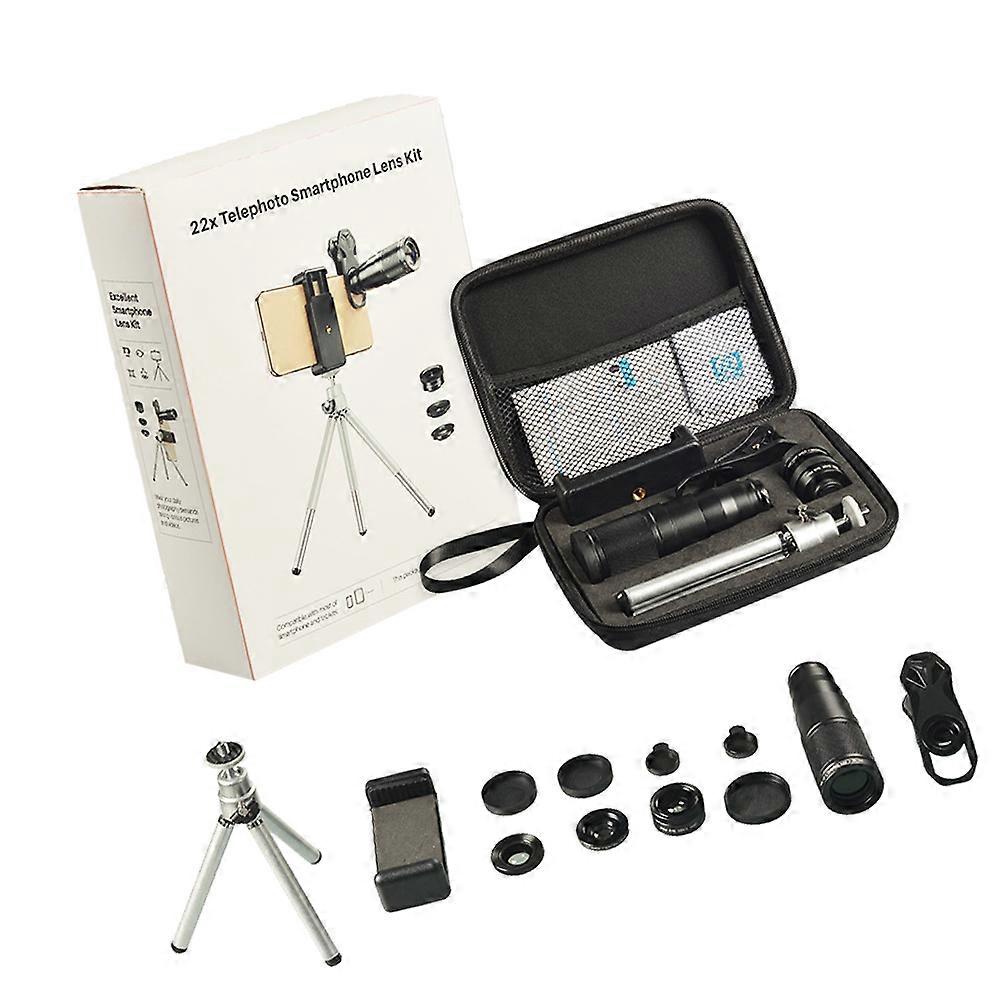 22X Telephoto Lens And Wide Angle Macro Lens For Professional Smartphone Photography 10.5x3.3CM Black Metal 1 Set
