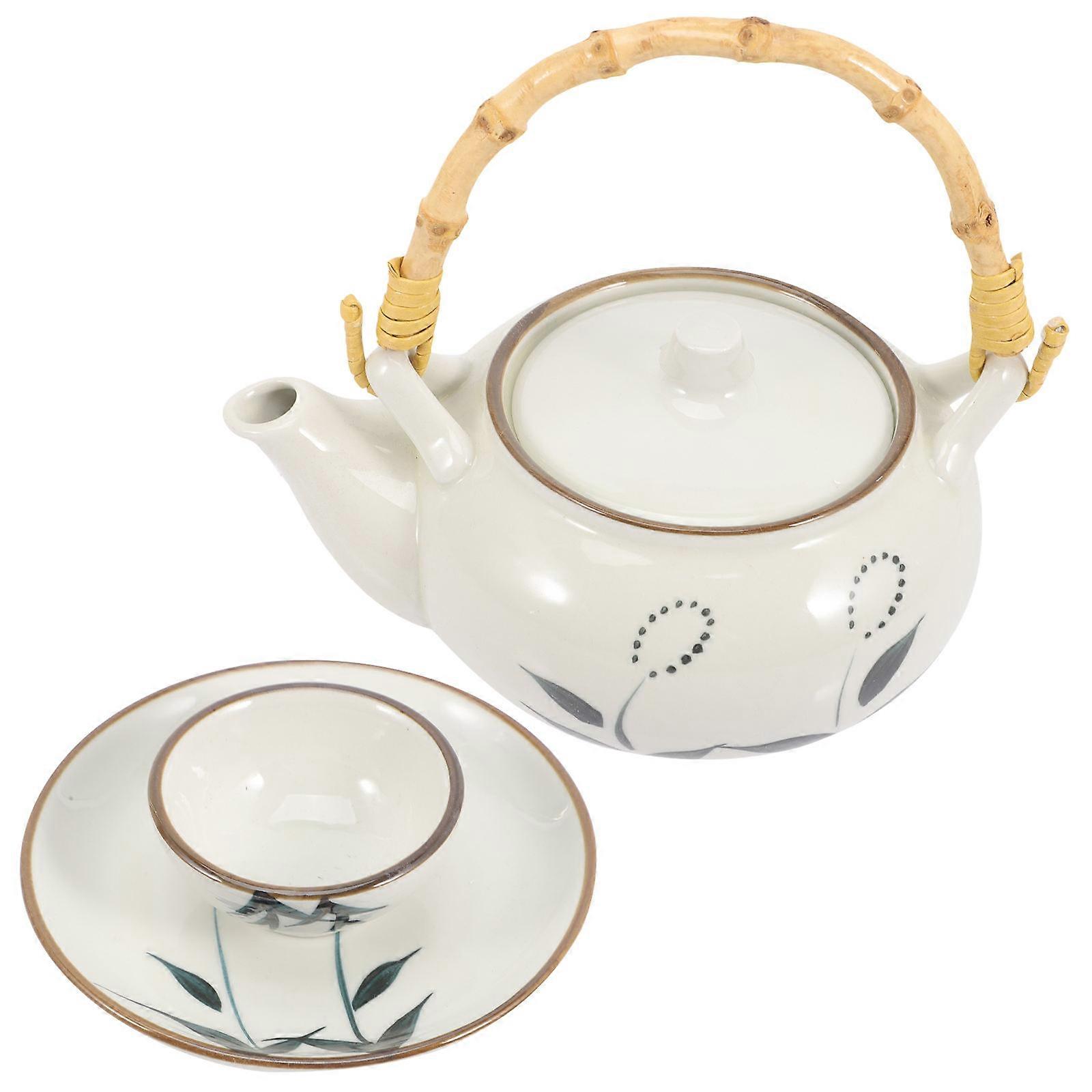 Porcelain Tea Pot Japanese Style Teapot Home Use Easy to Clean Anti-Scalding Handle 13.5x11cm 350ml 1Set