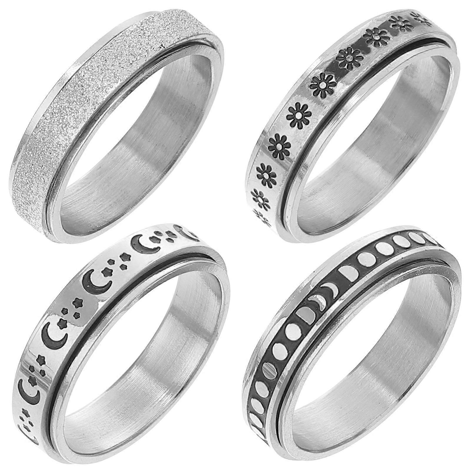 Fidget Rings Rotatable Design Smooth Surface No Burrs Unisex Silver Size 11 4Pcs