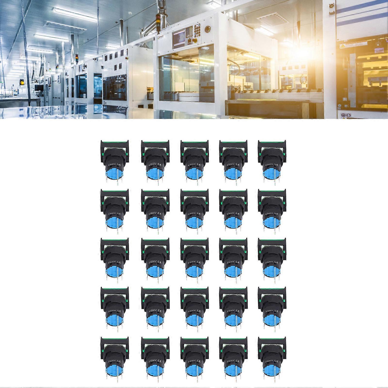 25Pcs Push Button Switch Self Locking Momentary 16mm Square with Light Set Kit 24VGreen 