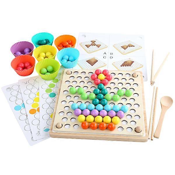 Wooden fine motor skills training board game remove bead clip stacking color sorting educational toy