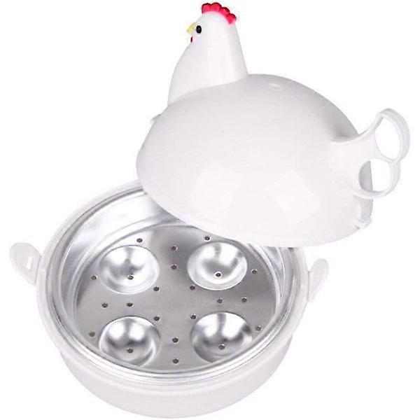 (White) Microwave Steamer, 4 Egg Capacity, Chicken Shape, Suitable