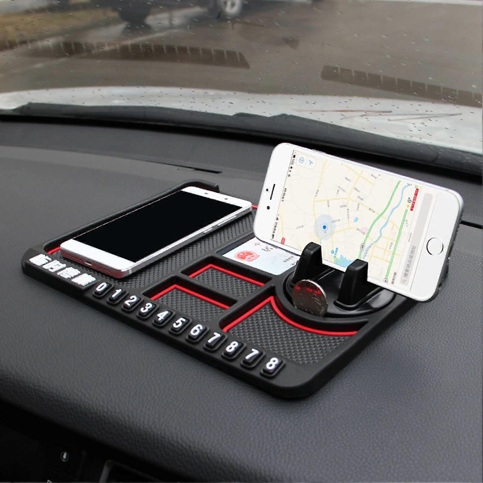 Non-Slip Car Mat for Dashboard, Universal Non-Slip Phone Holder Pad, Red Multifunctional Parking Number Card Accessory