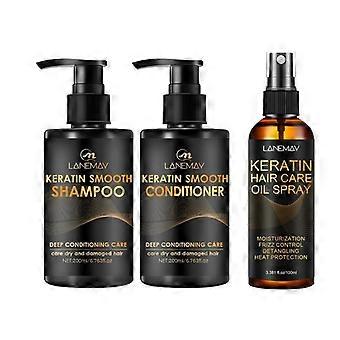 Keratin Shampoo and Conditioner and Spray Set, Shampoo & Conditioner Set Nourishing & Moisturizing Formula for Dry Damaged Curly Straight or Color Tre