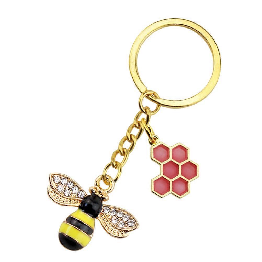 Bee Pendant Keychain, Hexagonal Honeycomb Design, Durable Material, Adorable Bag Hanging Decor for Keys Organizer & Backpack Accessories