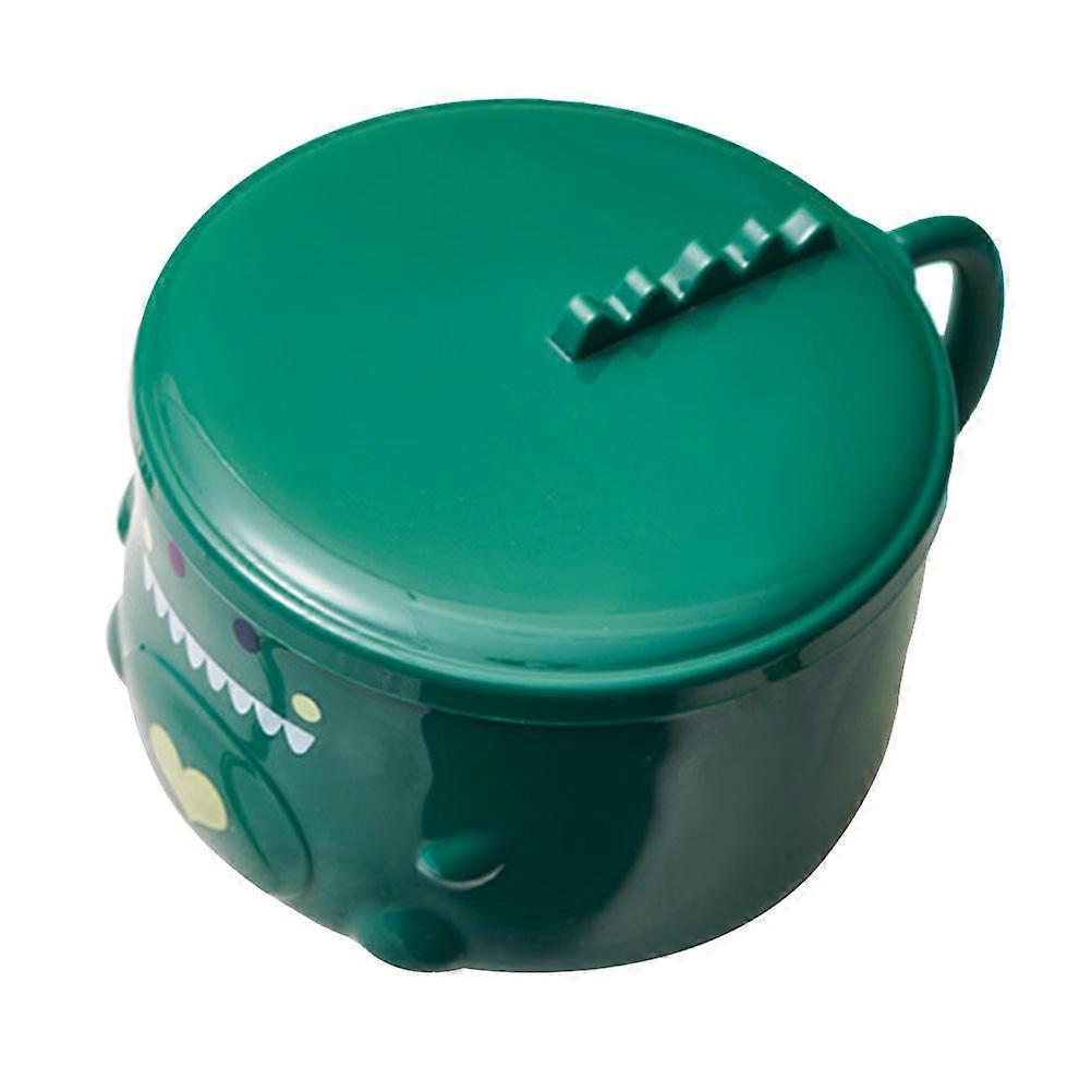 Dinosaur Pattern Food Bowl With Lid 1Set For Kitchen Use Made Of Stainless Steel In Green Color Featuring Large Capacity