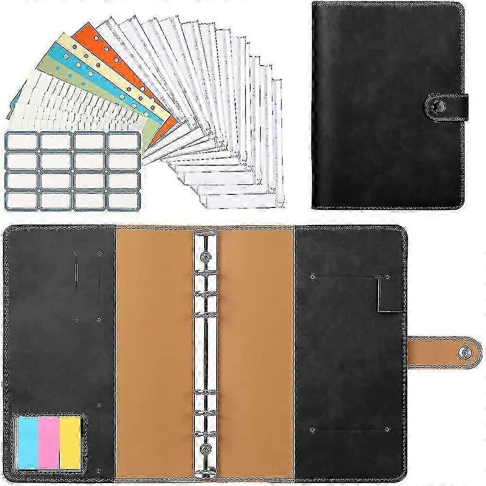 Pu Leather Notebook Binder Refillable 6 Ring Binder For A6,black