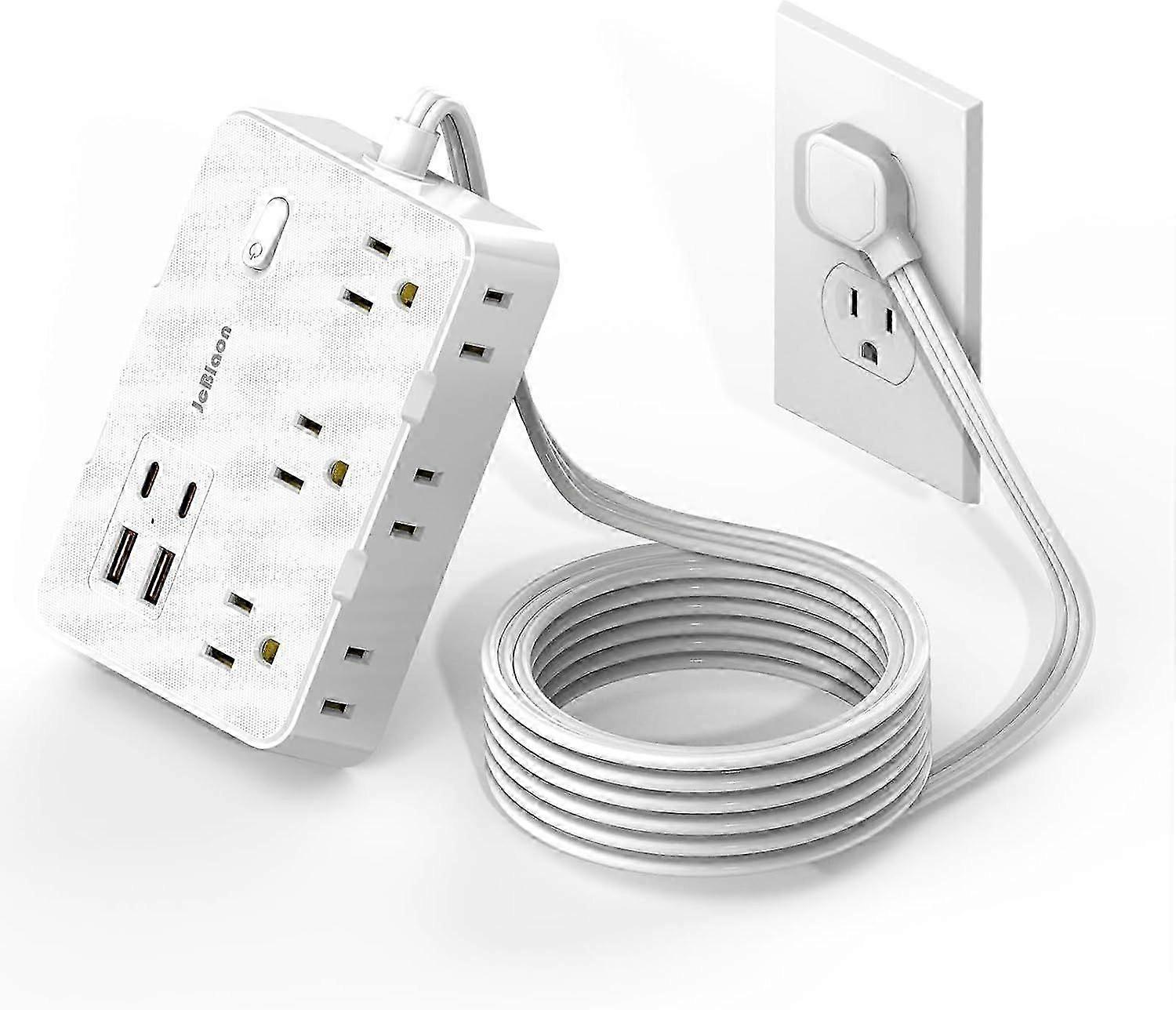 Slim Flat Plug Power Strip with Surge Protection, 5ft Cable for UK Sockets