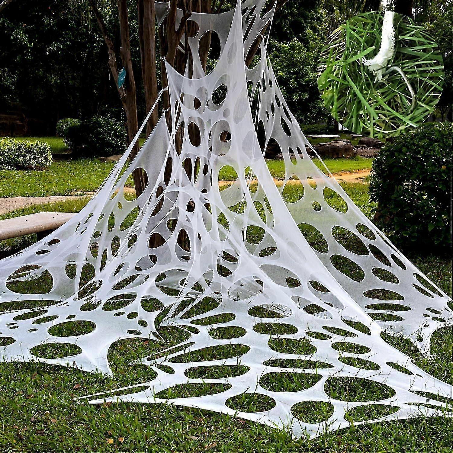 1000 Sqft Giant Spider Web Halloween Decorations Outdoor with 10 Small Spiders &10 Ground Nails Stretchy Beef Cloth Netting Cut-Your-Own Flexible Elas