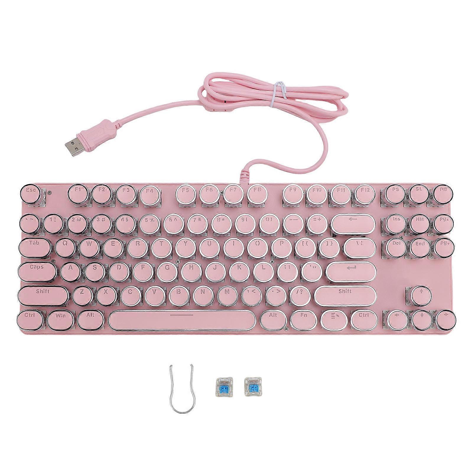 Gaming Keyboard 87 Key RGB Backlit Round Hat USB Blue Switch Mechanical Keyboard