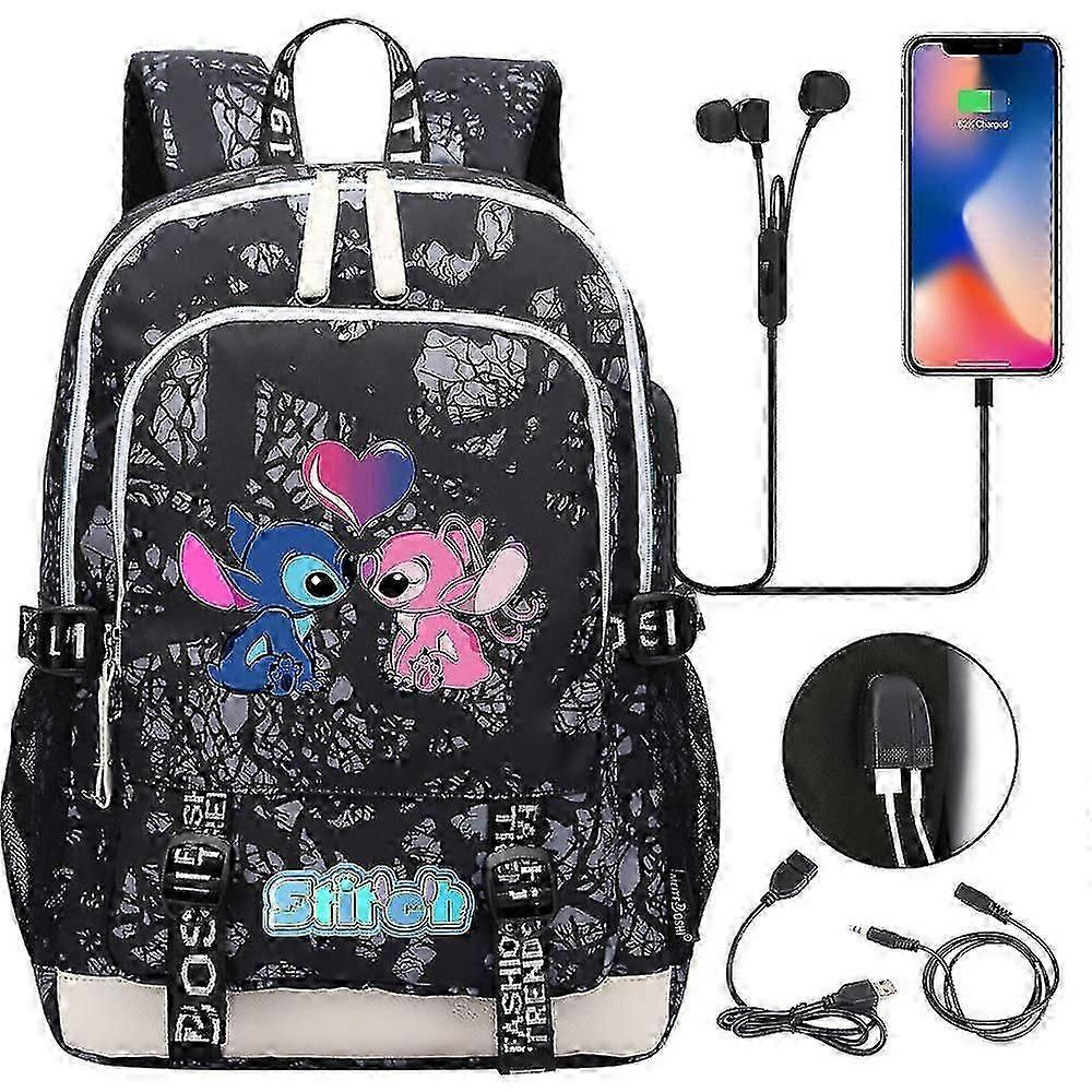 Mochila USB com Estampa de Ponto para Crianças e Adolescentes - Bolsa Escolar e de Viagem Versátil com Compartimento para Laptop