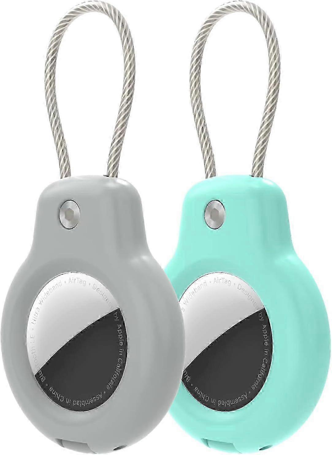 2 Pack AirTag Holders with Keychain - Secure Air Tag Cases and Key Rings for Keys, Luggage and More(Grey Green)