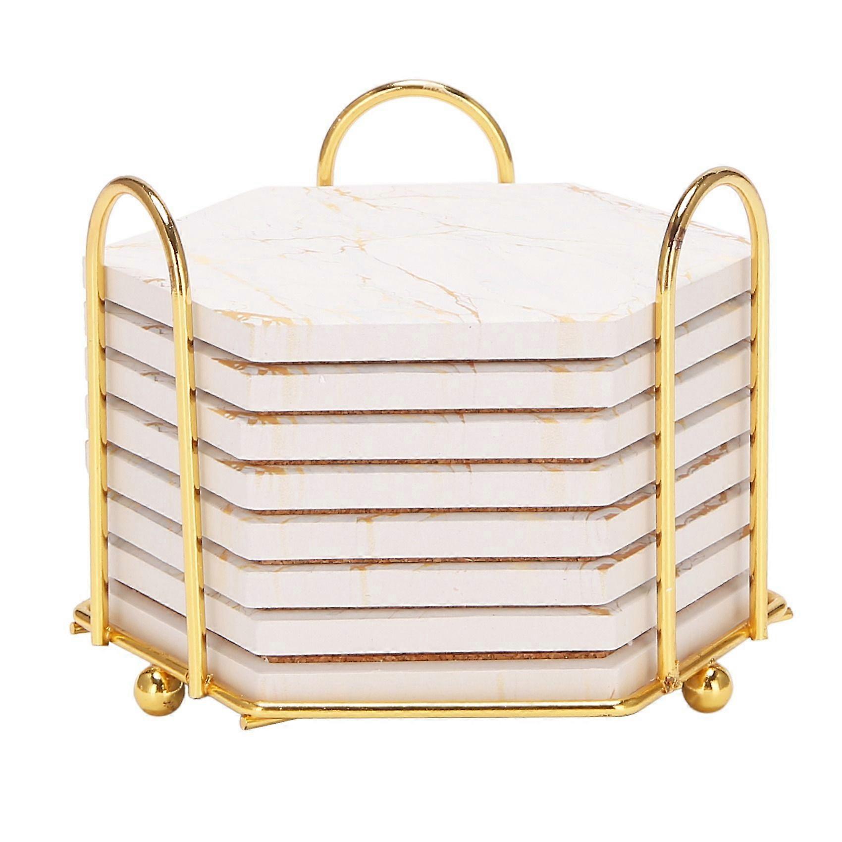 8 PC Coasters for Drinks Absorbent with Holder Marble Design Ceramic Coaster Set Super Absorbent Ho