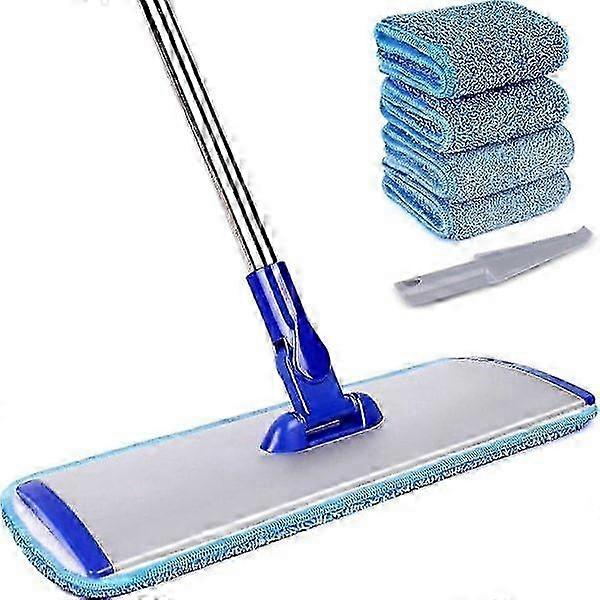 18\" Professional Microfiber Mop Floor Cleaning System, Flat Mop with Stainless Steel Handle, 4 Reusable Washed Mop Pads Edition 0905