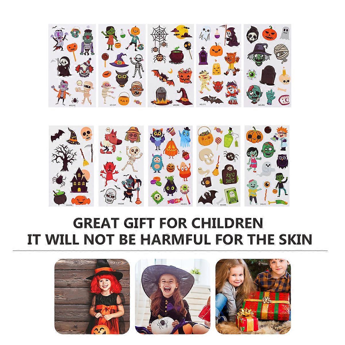 Halloween Favors for Kids Waterproof Disposable Assorted .5X6CM 10 Sheets