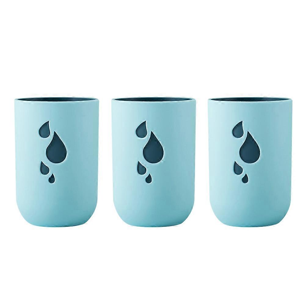 Portable Travel Tooth Cup in Blue Silicone for Storage Use with Safe and 3 pcs