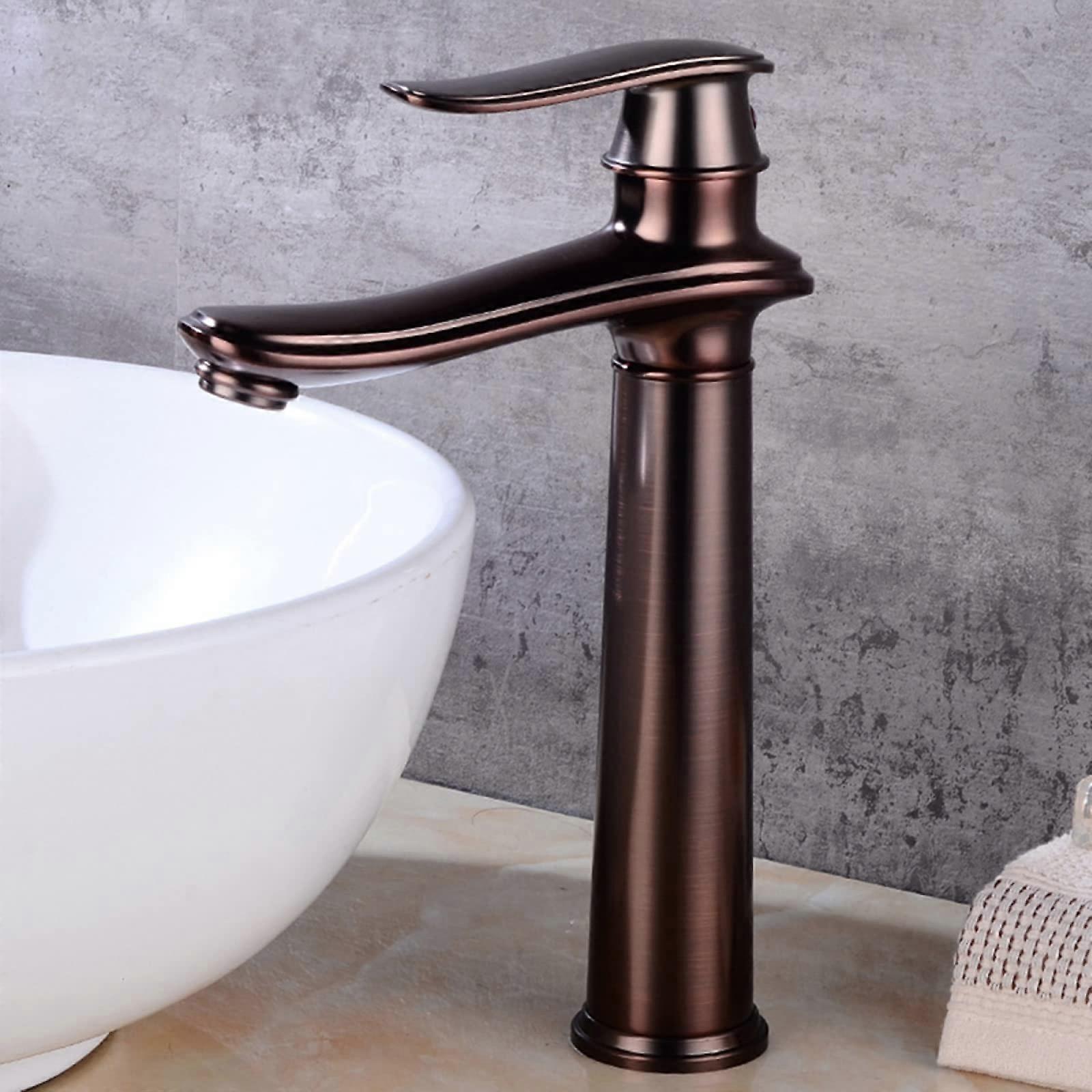 Bathroom Sink Taps Brass Retro Style Faucet Hot And Cold Water Single Handle Basin Mixer Antique Brown