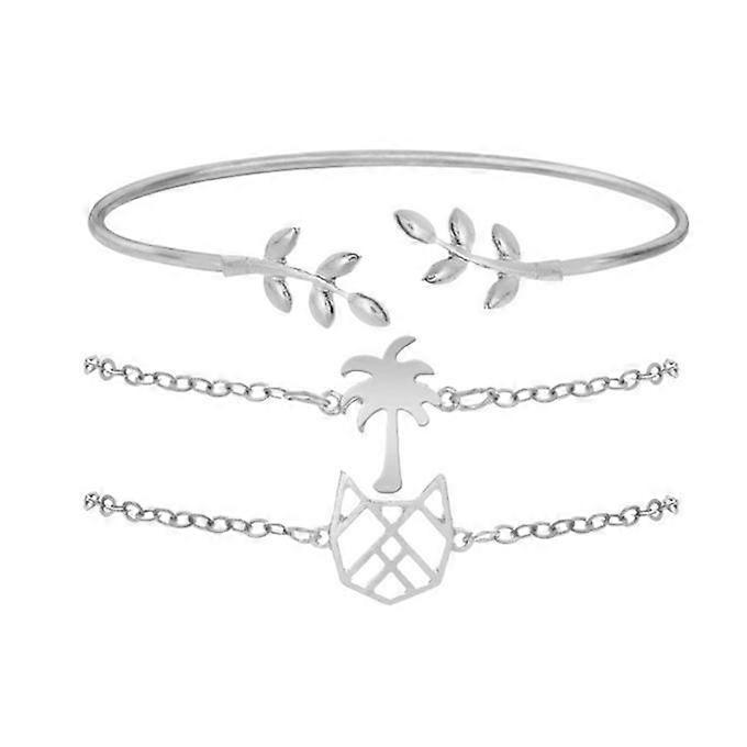 3Pcs/Set Creative All-match Adjustable Leaf Coconut-Silver