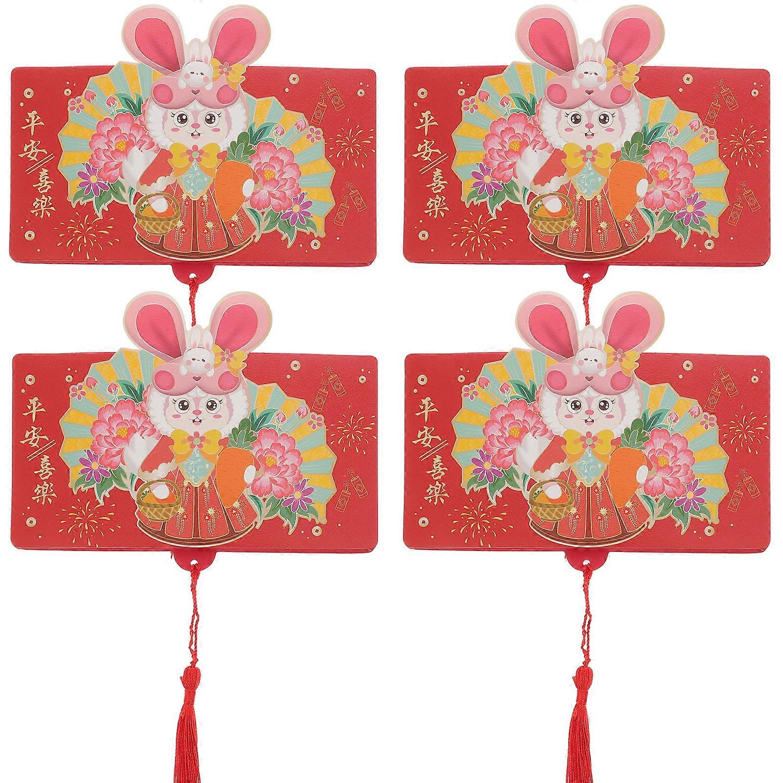 Red Envelope Rabbit Pattern Red Packet for New Year 4Pcs Paper Money Pouch