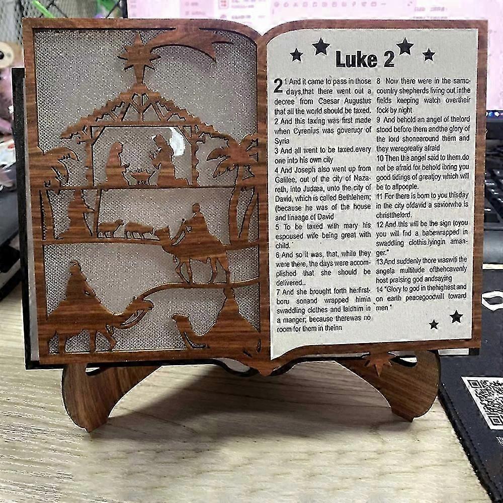 3D Engraved Wood 10 Inch Stand Book Bible Luke Statue Display with Ligh