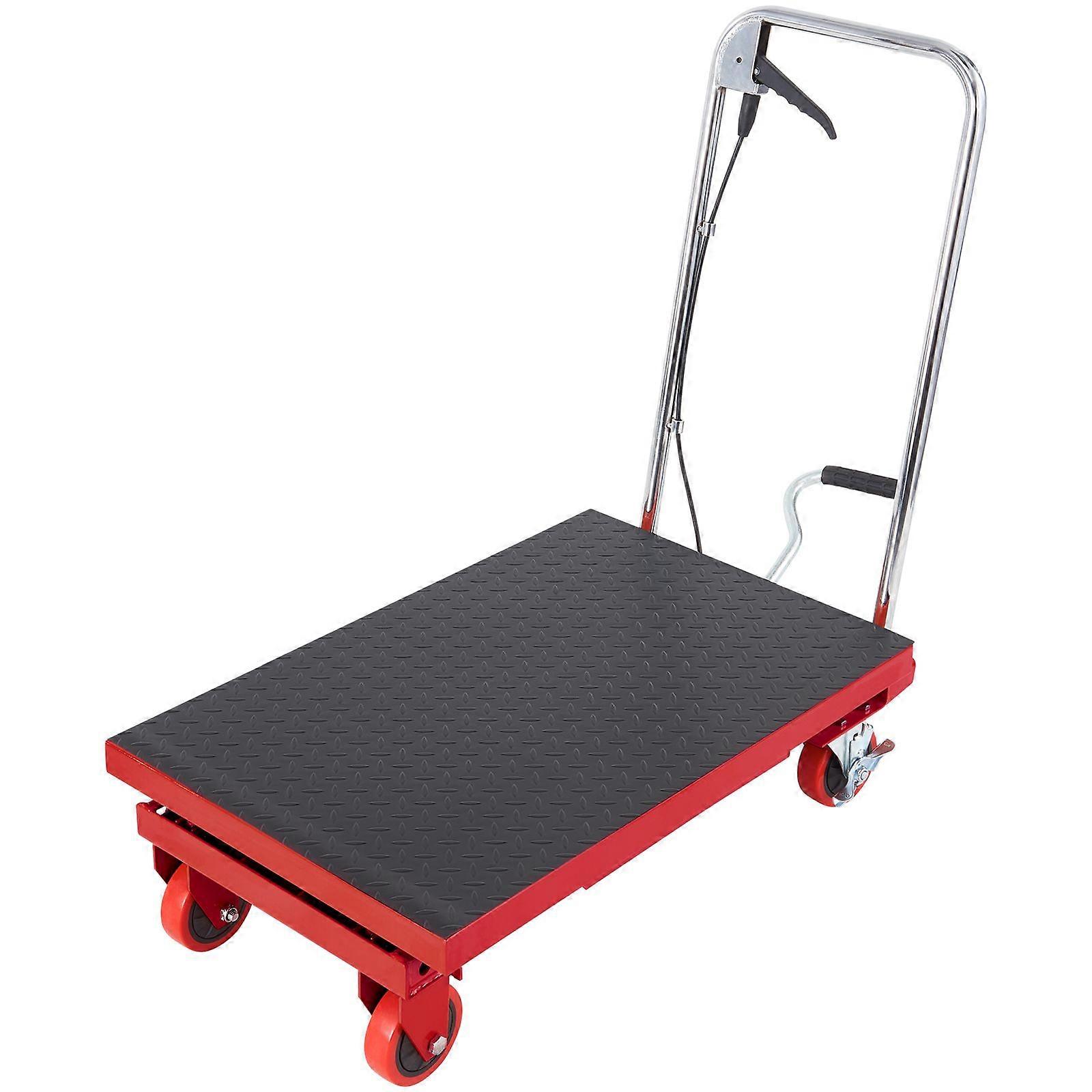 Hydraulic Lift Table Cart, 500lbs Capacity 28.5" Lifting Height,with 4 Wheels and Non-slip Pad, for Material Handling, Red