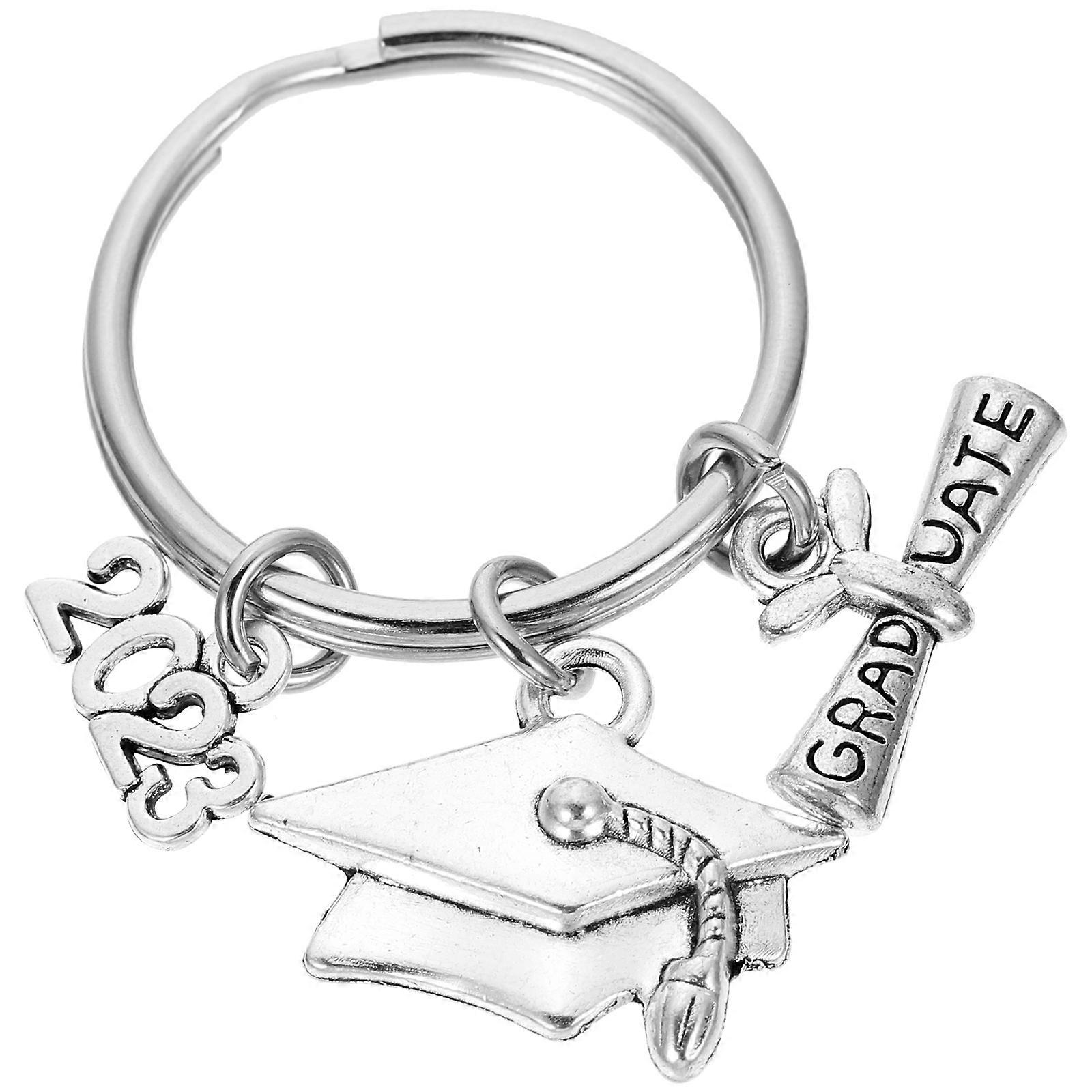 Silver 3Pcs Graduation Themed Keychain for Decoration Key Hanging