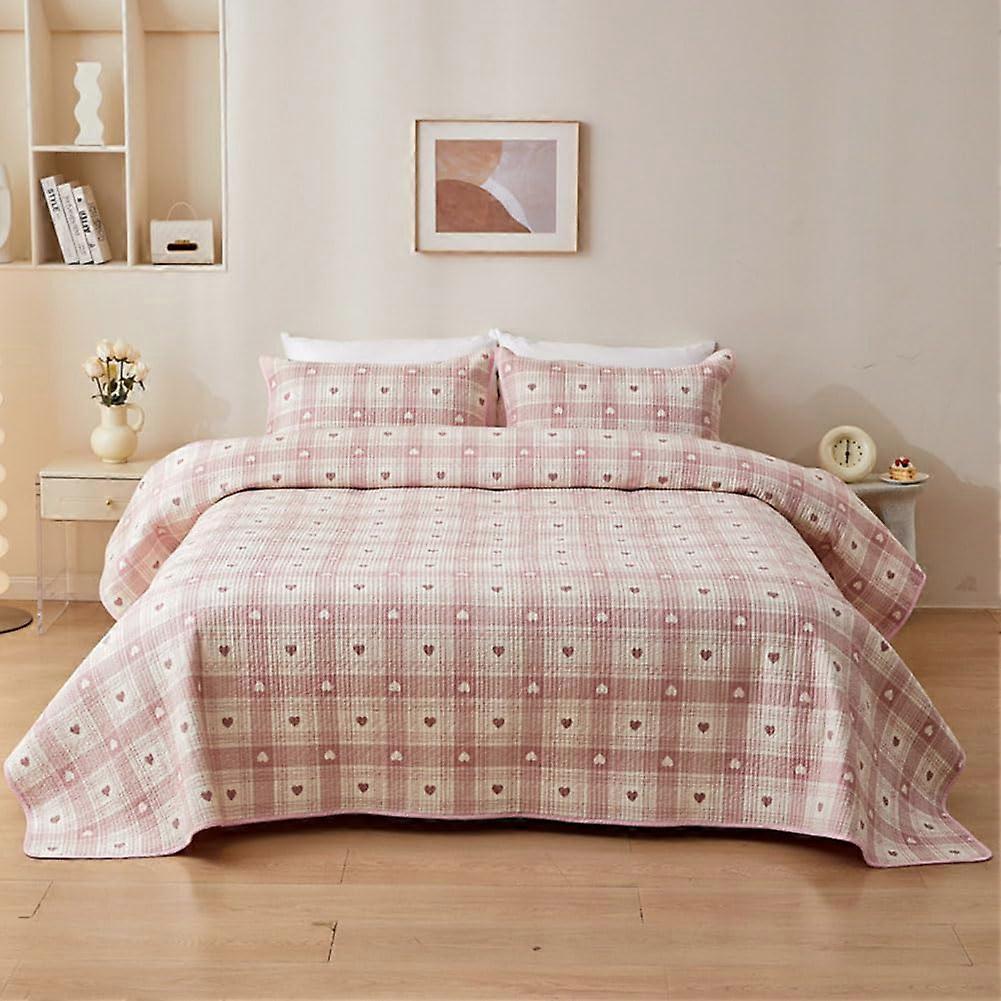 Bedspread Quilt Set 3Piece, 100% Cotton, AllSeason Lightweight Patchwork Reversible Bedding Set, Square Grid 250x220 cm