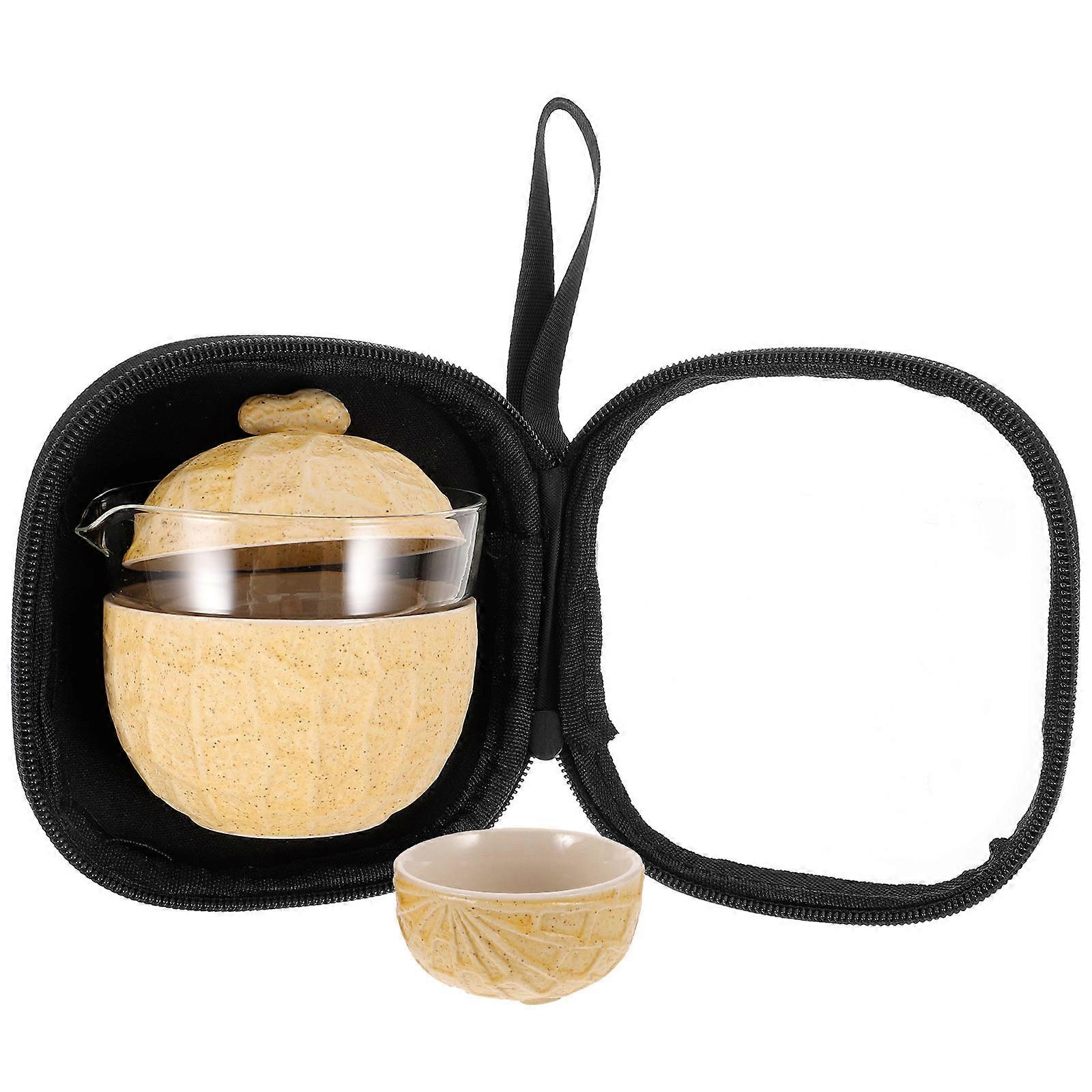 Travel Teaware Kit Small Teapot And Teacup Set Tea Lovers Personal Collection Ceramic Material Portable Function 3.3×3.3×2.8in 1Set