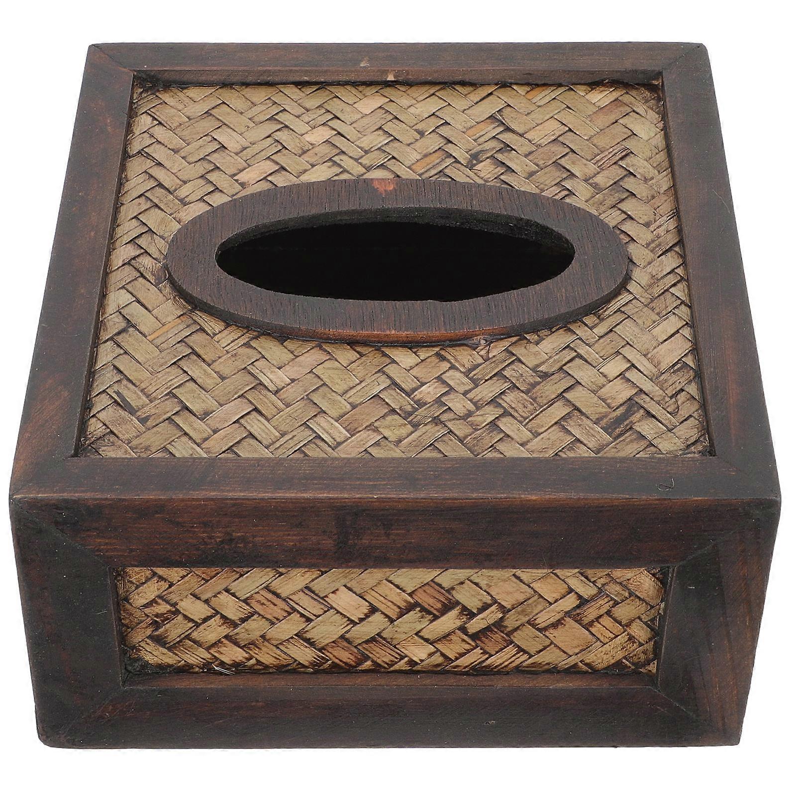 Retro Tissue Box Holder Square Shape Wooden Material Suitable For Home Shop Mall 1Set