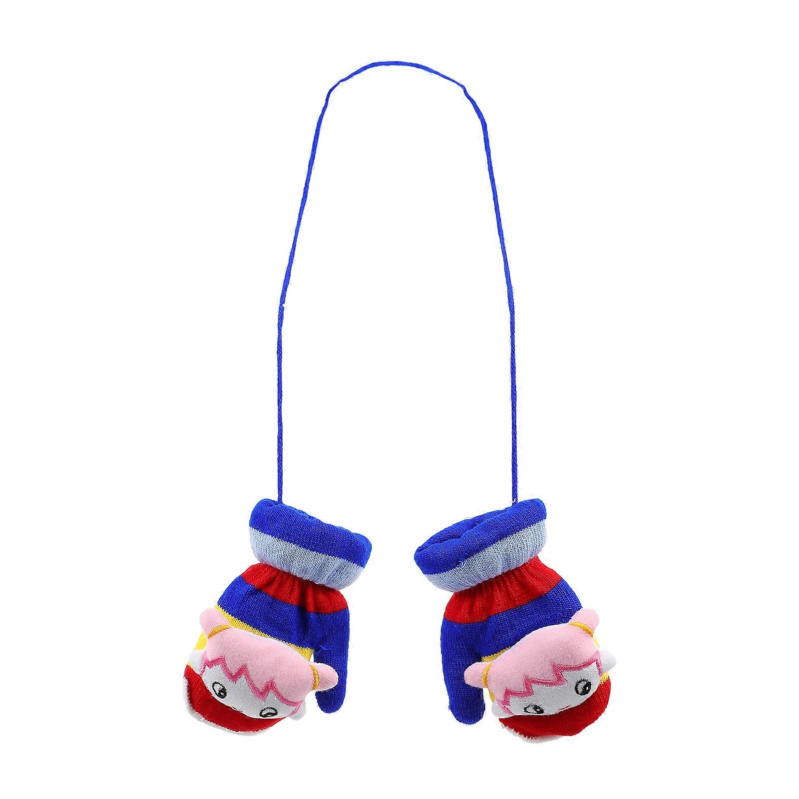 Knitted Mittens with String 2Pcs Warm Kids Full Finger Gloves for Winter