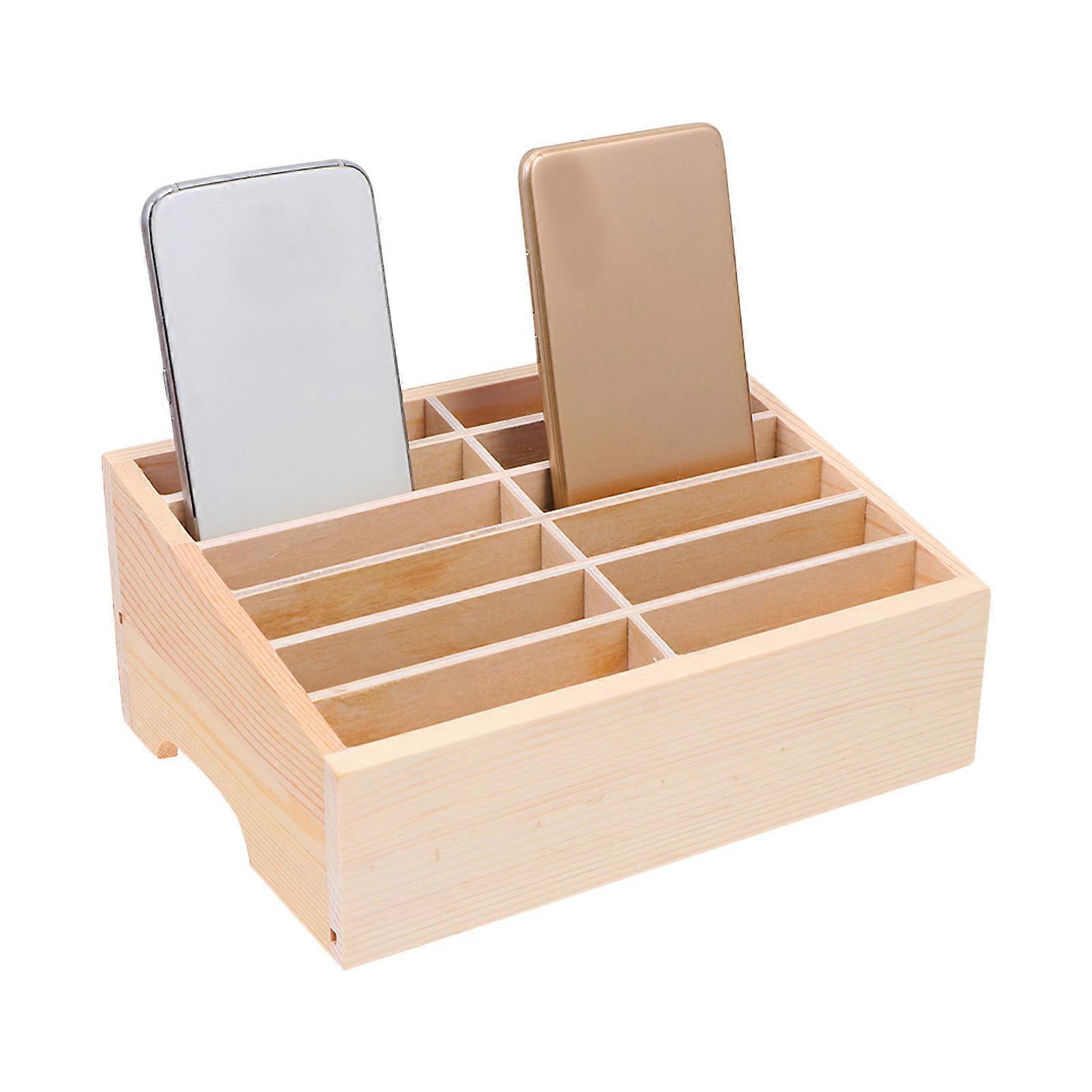 Phone Storage Box Wooden Organizer for Storage 4Pcs 12 Grids Desktop Holder