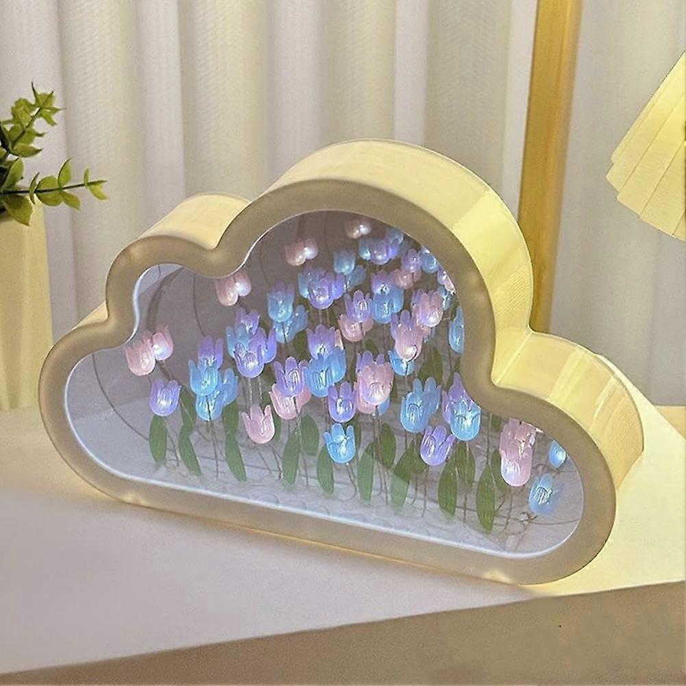 Tulip Night Light Mirror Cloud Lights LED Handmade Simulated Tulip Table Lamp DIY Tulip Cloud Night Lights Bedroom Color
