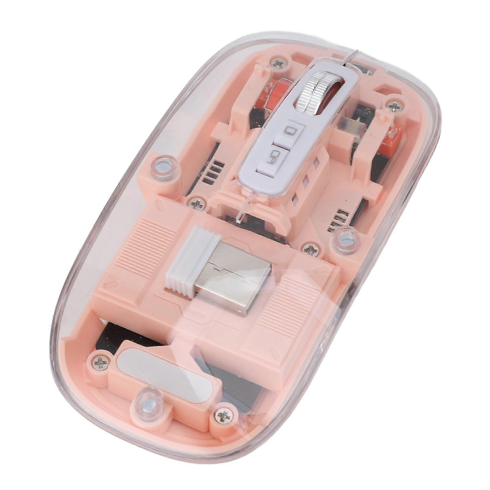 Transparent Tri-Mode Wireless Mouse 2.4G BT Pink USB Rechargeable