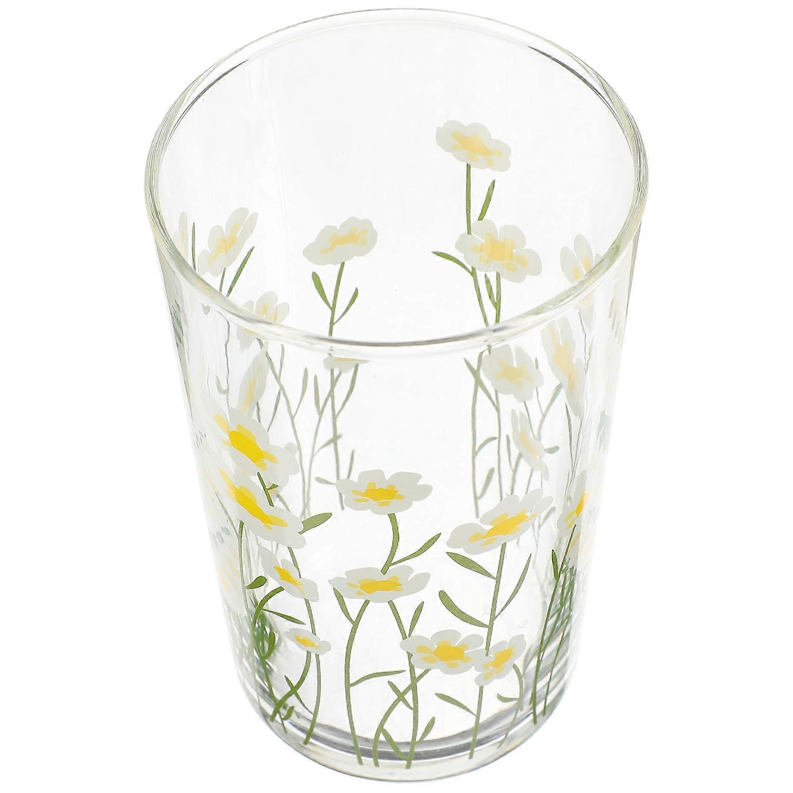 Coffee Mug Glass Milk Cup for Storage 4Pcs with Stylish Daisy Pattern