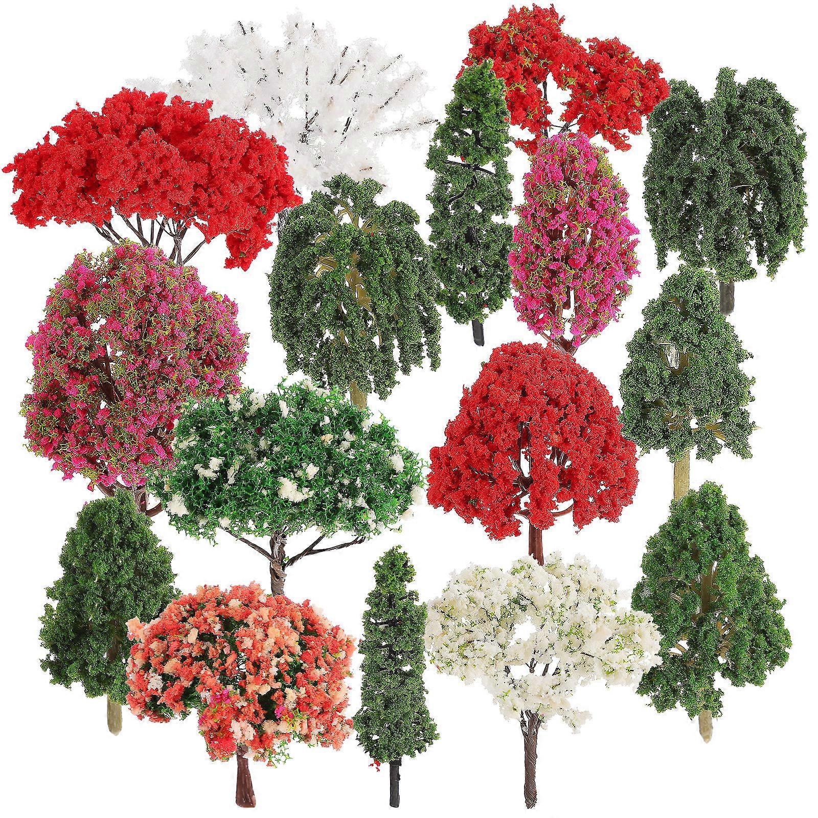 Mini Tree Model Miniature For Dollhouse Decors Versatile Use Multi-Colored 16Pcs
