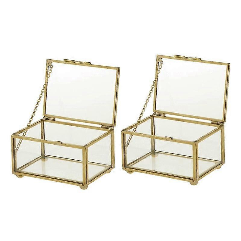 2X Geometric Glass Style Jewelry Box Table Container for Displaying Jewelry Keepsakes Home Decoratio