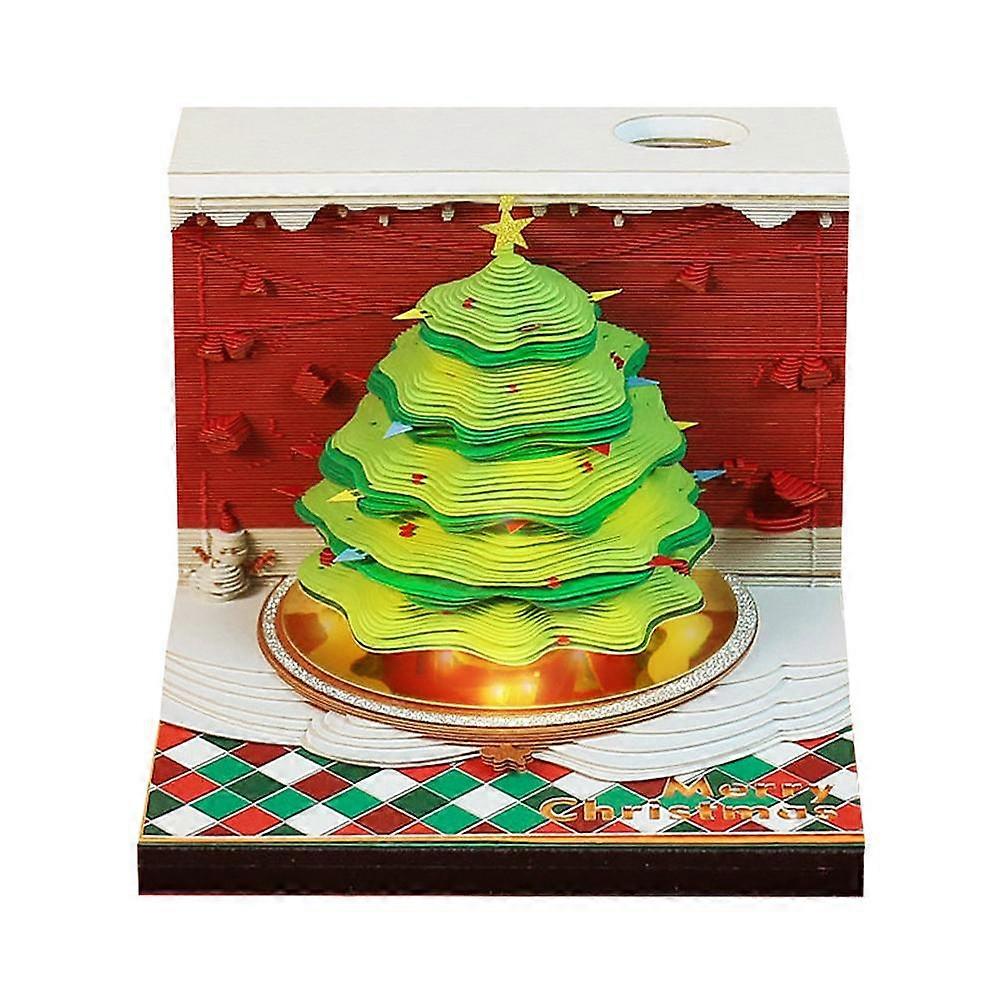 3D Christmas Tree Paper Sculpture Memo Notebook with LED Lights for Holiday Decor and Note-Taking