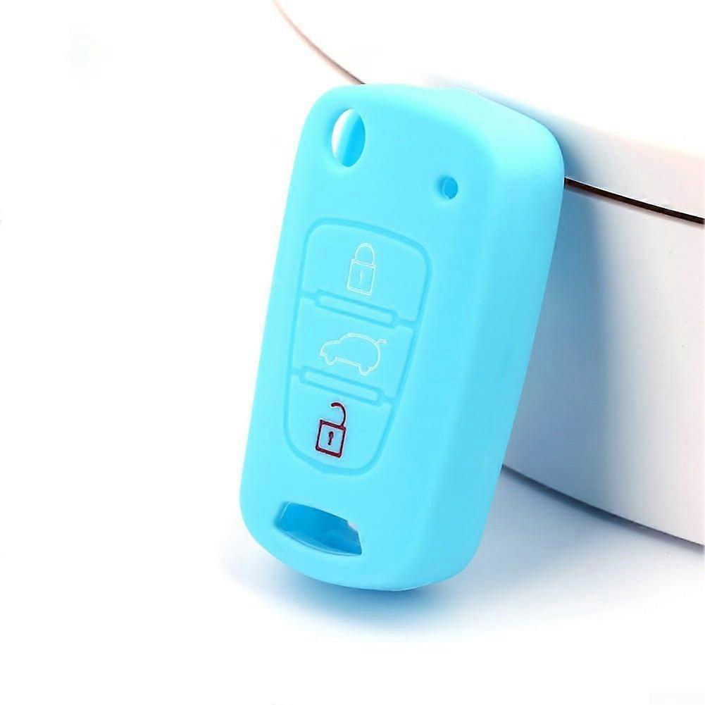 3 Buttons Silicone Car Key Cover Case Compatible With Sportage Light Blue