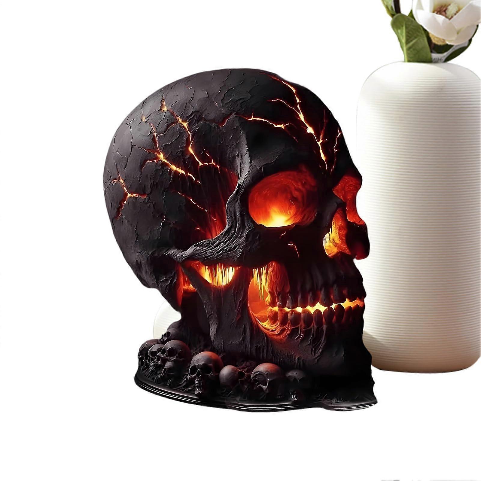 Skeleton Lamp Flame Skull Head Lamp For Halloween And Gothic Home Decor, Desktop Table Shelf Spooky Decor