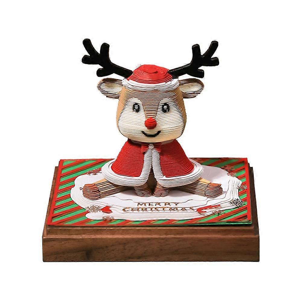 Cartoon Reindeer 3D Paper Carving Sticky Notes with Calendar Desktop Decoration