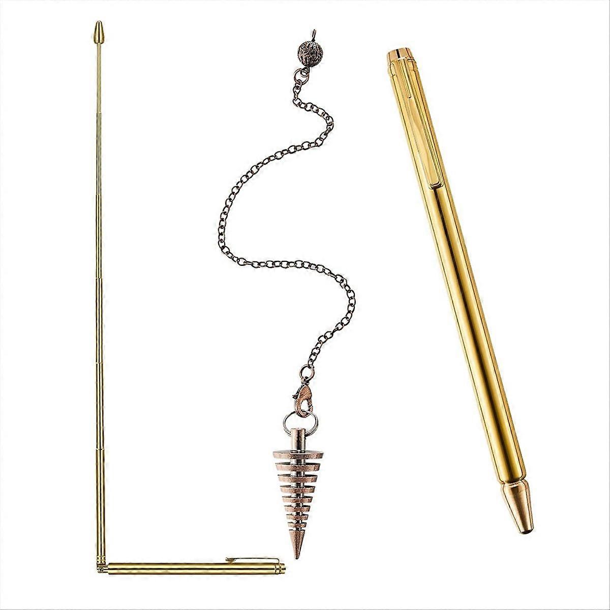 2PC Retractable Paranormal Divining Rod & 1PC Pendulum Pendant Gold