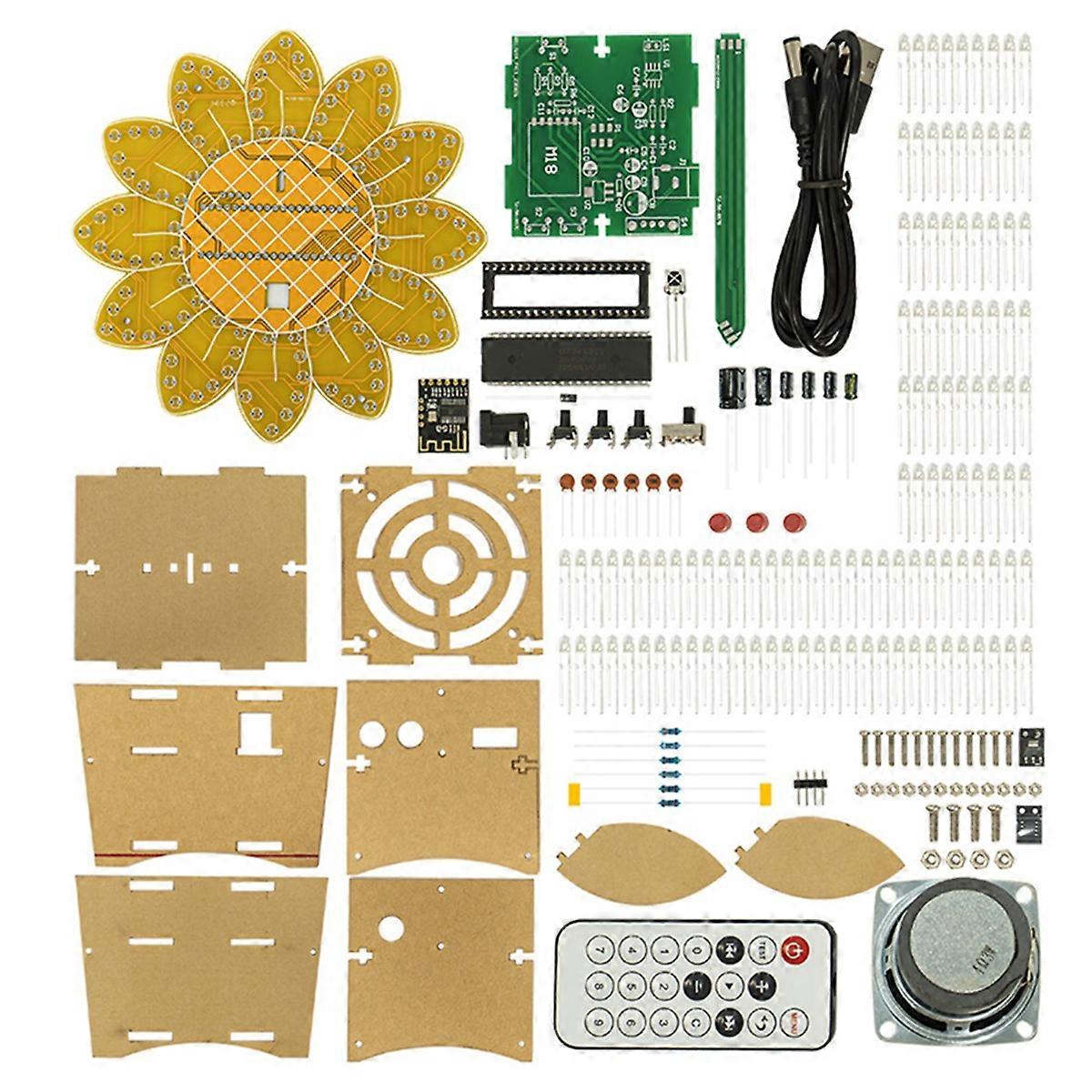 LED Sunflower Bluetooth Speaker Kit with Remote Control Diy Electronic Kit Welding Practice Parts