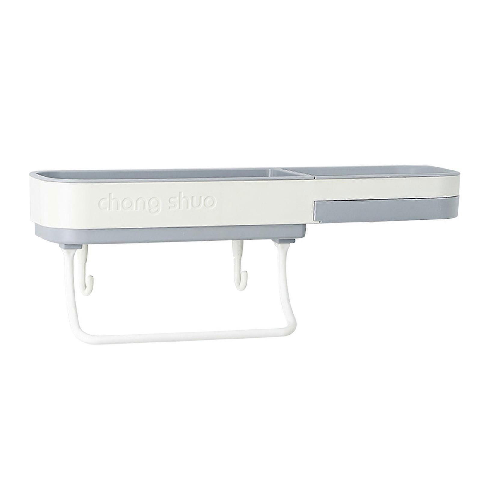 Poaug Non-Perforated Soap Box with Towel Rack, Wall-Mounted Bathroom Shelf, Non-Marking Stickers, compatible with bathroom and kitchen use