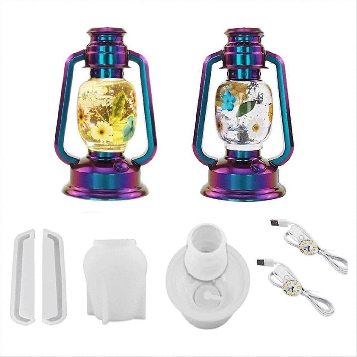 Oil Lamp Resin Molds Set, 6Pcs Epoxy Light Molds for Resin Casting with 2pcs LED Lights for DIY Ret